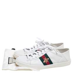 مملوكة مسبقًا Gucci White Leather Bee Web Ace Sneakers Size 37.5