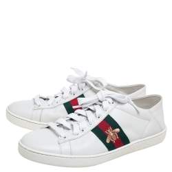 مملوكة مسبقًا Gucci White Leather Bee Web Ace Sneakers Size 37.5