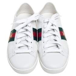 مملوكة مسبقًا Gucci White Leather Bee Web Ace Sneakers Size 37.5
