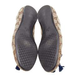 مملوكة مسبقًا صندل باليرينا فلات غوتشي بامبو كانفاس GG  بيج / بني بفيونكة مزينة بشراشيب مقاس 36