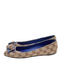 مملوكة مسبقًا صندل باليرينا فلات غوتشي بامبو كانفاس GG  بيج / بني بفيونكة مزينة بشراشيب مقاس 36