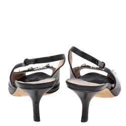 مملوكة مسبقًا Gucci Black Leather Horsebit Slingback  Sandals Size 39.5