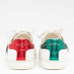 Pre Owned حذاء رياضي غوتشي أيس جلد أبيض شفاه كريستال وترتر عنق منخفض مقاس 38.5