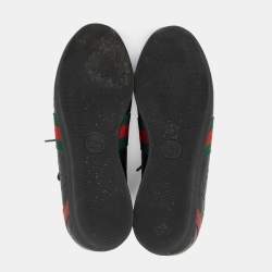 Gucci Black Guccissima Leather Web Low Top Sneakers Size 37