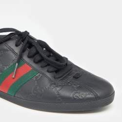 Gucci Black Guccissima Leather Web Low Top Sneakers Size 37