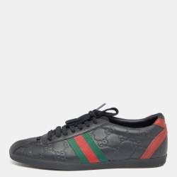 Gucci Black Guccissima Leather Web Low Top Sneakers Size 37