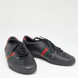 Gucci Black Guccissima Leather Web Low Top Sneakers Size 37