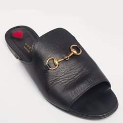 مملوكة مسبقًا Gucci Black Leather Malaga Horsebit Flat Slides Size 39
