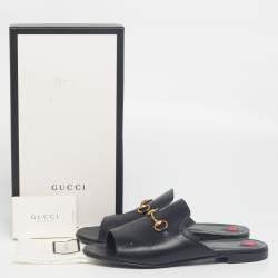 مملوكة مسبقًا Gucci Black Leather Malaga Horsebit Flat Slides Size 39