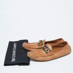 مملوكة مسبقًا حذاء لوفرز غوتشي ويب هورسبيت جلد بني فاتح مقاس 39