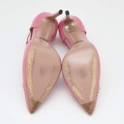 مملوكة مسبقًا Gucci Pink Leather Malaga Studded T Strap Pumps Size 38.5