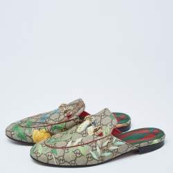 Pre Owned Gucci Multicolor Tian Print GG Supreme Canvas Princetown Flat Mules Size 39.5