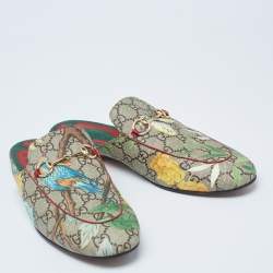 Pre Owned Gucci Multicolor Tian Print GG Supreme Canvas Princetown Flat Mules Size 39.5