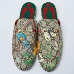 Pre Owned Gucci Multicolor Tian Print GG Supreme Canvas Princetown Flat Mules Size 39.5
