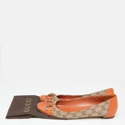 مملوكة مسبقًا Gucci Beige/Orange GG Canvas And Leather Horsebit Ballet Flats Size 39.5
