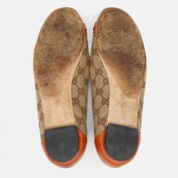 مملوكة مسبقًا Gucci Beige/Orange GG Canvas And Leather Horsebit Ballet Flats Size 39.5