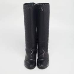 Pre Owned Gucci Black Leather Knee Length Boots Size 38.5