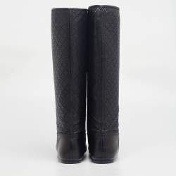 Pre Owned Gucci Black Leather Knee Length Boots Size 38.5