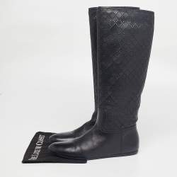Pre Owned Gucci Black Leather Knee Length Boots Size 38.5