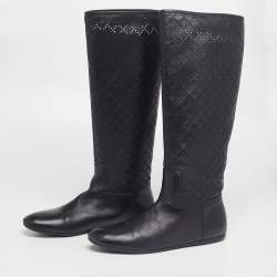 Pre Owned Gucci Black Leather Knee Length Boots Size 38.5