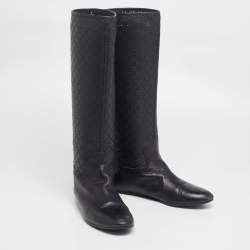 Pre Owned Gucci Black Leather Knee Length Boots Size 38.5
