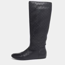 Pre Owned Gucci Black Leather Knee Length Boots Size 38.5