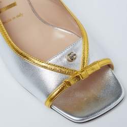 Pre Owned Gucci Metallic Gold/Silver Leather Alison Bow Sandals Size 39