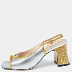 Pre Owned Gucci Metallic Gold/Silver Leather Alison Bow Sandals Size 39