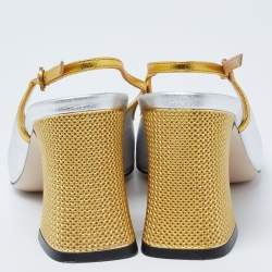 Pre Owned Gucci Metallic Gold/Silver Leather Alison Bow Sandals Size 39