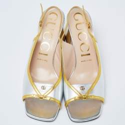Pre Owned Gucci Metallic Gold/Silver Leather Alison Bow Sandals Size 39