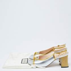 Pre Owned Gucci Metallic Gold/Silver Leather Alison Bow Sandals Size 39