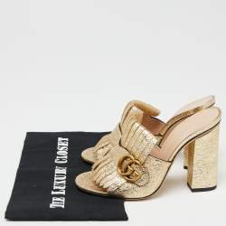 Pre Owned صندل سلايد غوتشي جي جي مارمونت جلد ذهبي ميتاليك بشراشيب مقاس 37.5