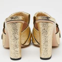 Pre Owned صندل سلايد غوتشي جي جي مارمونت جلد ذهبي ميتاليك بشراشيب مقاس 37.5