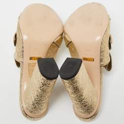 Pre Owned صندل سلايد غوتشي جي جي مارمونت جلد ذهبي ميتاليك بشراشيب مقاس 37.5