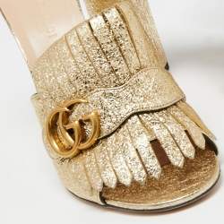 Pre Owned صندل سلايد غوتشي جي جي مارمونت جلد ذهبي ميتاليك بشراشيب مقاس 37.5