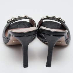 Pre Owned Gucci Black Guccissima Leather Horsebit Slide Sandals Size 36.5