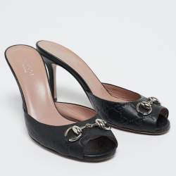 Pre Owned Gucci Black Guccissima Leather Horsebit Slide Sandals Size 36.5