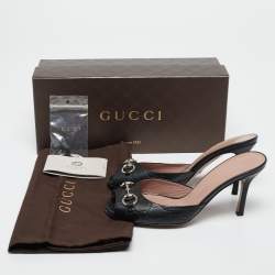 Pre Owned Gucci Black Guccissima Leather Horsebit Slide Sandals Size 36.5