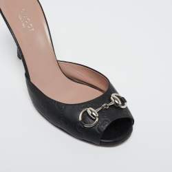 Pre Owned Gucci Black Guccissima Leather Horsebit Slide Sandals Size 36.5