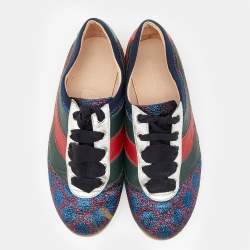 Gucci Multicolor Lurex Fabric And Leather Web Low Top Sneakers Size 35.5
