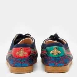 Gucci Multicolor Lurex Fabric And Leather Web Low Top Sneakers Size 35.5