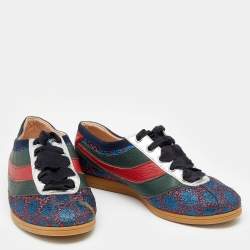 Gucci Multicolor Lurex Fabric And Leather Web Low Top Sneakers Size 35.5