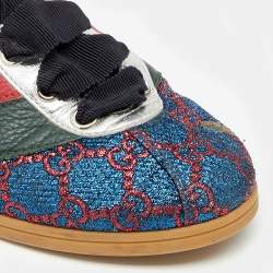 Gucci Multicolor Lurex Fabric And Leather Web Low Top Sneakers Size 35.5