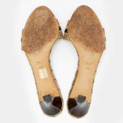 Pre Owned صندل سلايد غوتشي جلد لامع وكانفاس جي جي بني/ بيج بحافة مقاس 42