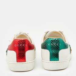 Pre Owned حذاء رياضي غوتشي أيس مطرز دعسوقة و أناناسة جلد أبيض مقاس 35