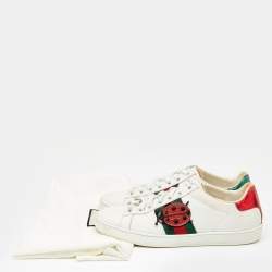 Pre Owned حذاء رياضي غوتشي أيس مطرز دعسوقة و أناناسة جلد أبيض مقاس 35