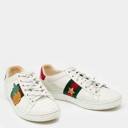 Pre Owned حذاء رياضي غوتشي أيس مطرز دعسوقة و أناناسة جلد أبيض مقاس 35