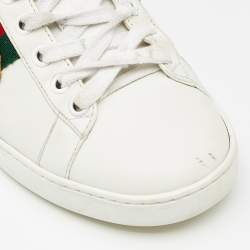 Pre Owned حذاء رياضي غوتشي أيس مطرز دعسوقة و أناناسة جلد أبيض مقاس 35