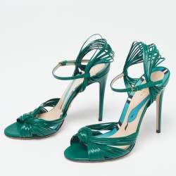 Pre Owned Gucci Green Leather Strappy Allie Knot Sandals Size 38