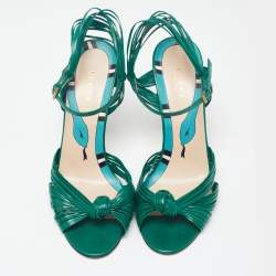 Pre Owned Gucci Green Leather Strappy Allie Knot Sandals Size 38